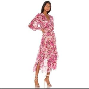 Misa Los Angeles Pink Floral Midi Dress